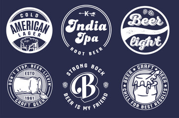 Beer Set of Retro Vintage Beer Badges and Labels for the Design of Brewed Beer in a Craft Brewery. Collection of Premium Quality Beer and Brewery Logos for Pubs and Bars