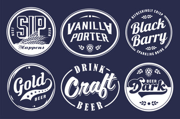 Fototapeta premium Beer Set of Retro Vintage Beer Badges and Labels for the Design of Brewed Beer in a Craft Brewery. Collection of Premium Quality Beer and Brewery Logos for Pubs and Bars