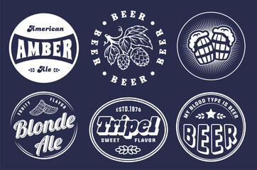 Beer Set of Retro Vintage Beer Badges and Labels for the Design of Brewed Beer in a Craft Brewery. Collection of Premium Quality Beer and Brewery Logos for Pubs and Bars