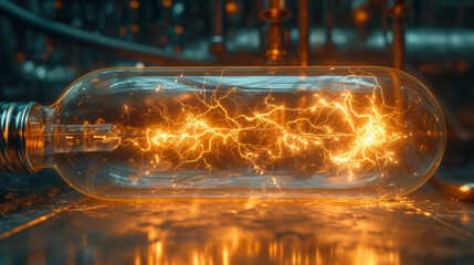 A lightning bolt inside a transparent capsule