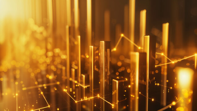 Close-up of a 3D golden column chart symbolizing that the wealthiest on Earth continue to increase their wealth even in challenging times