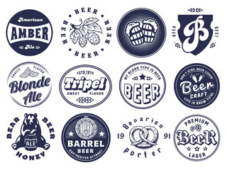 Beer Set of Retro Vintage Beer Badges and Labels for the Design of Brewed Beer in a Craft Brewery. Collection of Premium Quality Beer and Brewery Logos for Pubs and Bars