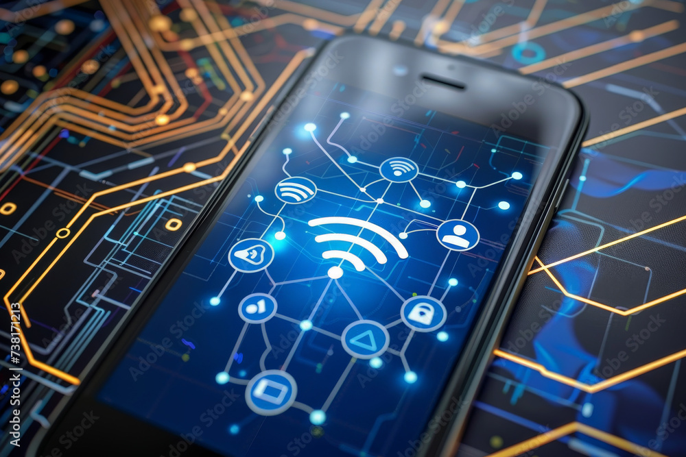 Poster A smart phone with a display of wifi icons on it