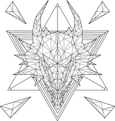 Dragon's Head Outline Vector Illustration. Dragon Coloring Sheet. Zentangle patterned art. Adult Coloring Sheet. Monster Face Illustration.