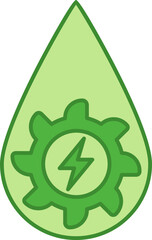 Green Hydropower Icon. Vector Icon of Water Wheel and Water Drop. Ecology and Environmental Protection Concept