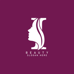 Letter I Beauty Women Face Logo Design