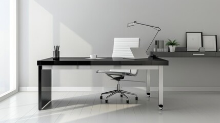 Contemporary Minimalist Office Space with Black Desk and White Chair
