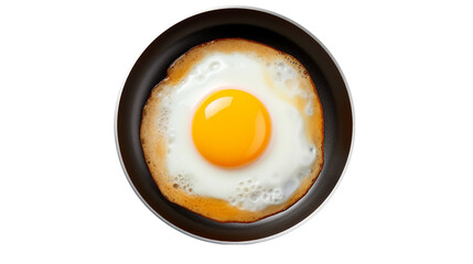 One fried egg in hot pan, isolated on a transparent background