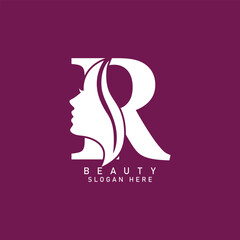Letter r Beauty Women Face Logo Design