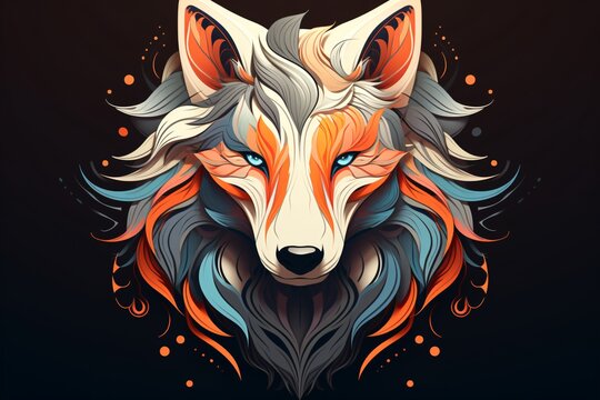 a colorful wolf with long hair