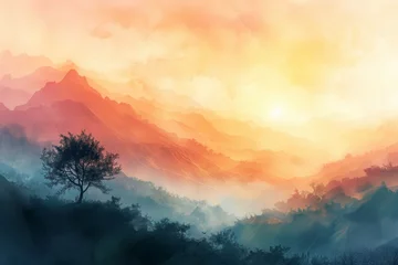 Fotobehang Pastel Colors, a dreamy landscape using soft pastel tones © Tymofii