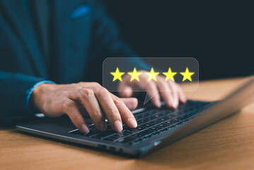 Customer satisfaction survey concept. Rate 5-star satisfaction. Five-star service experience rating...
