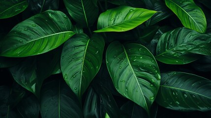 Abstract green leaf texture, nature background, tropical leaf