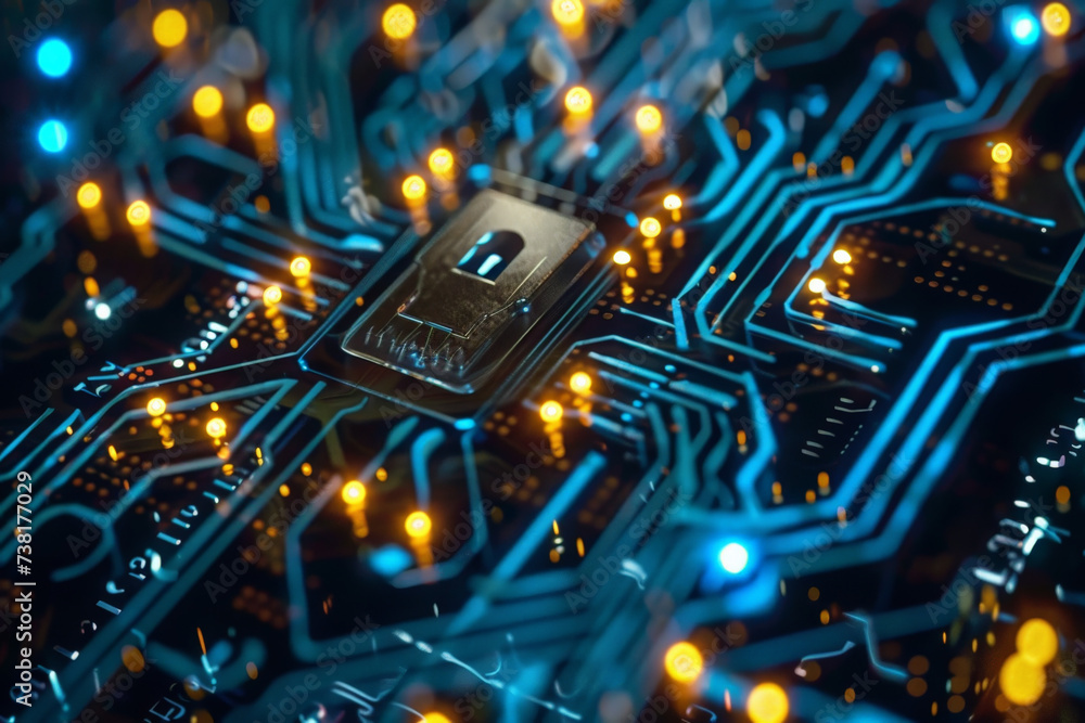 Poster a close up of a computer chip on a circuit board