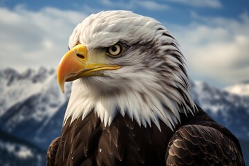 Obraz premium Closeup of the face of a vulture or eagle with yellow beak