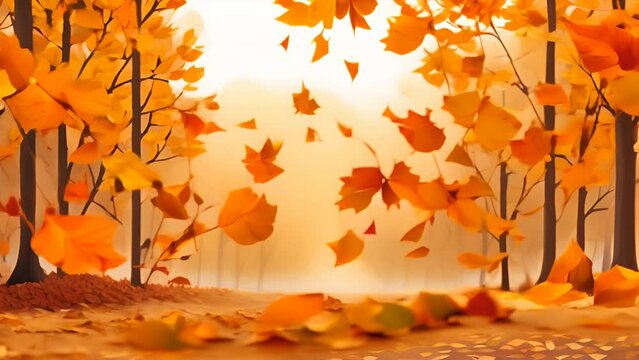 Autumn with trees adorned with colorful leaves falling virtual video animation background (1)