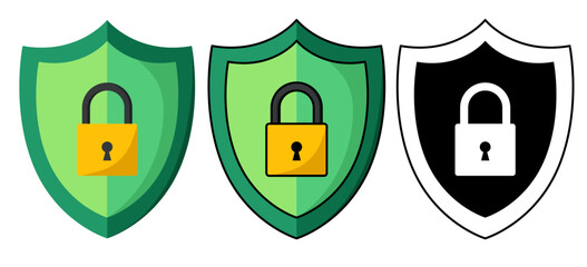 Isolated lock on shield icon with editable stroke. Shield vector icon for security, protection, privacy, defense, safety, business, web, UI, mobile, blog, app, and more.