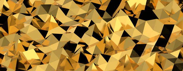 Gold polygon background 3d rendering, 3d illustration. Abstract triangle background. Gold...