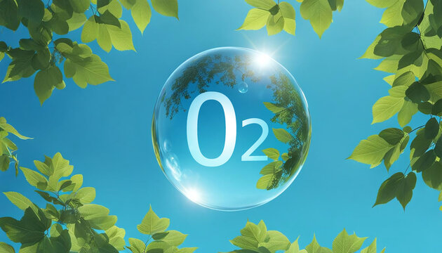 Bulle d'O2 dans les arbres de la for&ecirc;t, concept de purification de l'air &agrave; travers la nature, les plantes absorbent le dioxyde de carbone et lib&egrave;rent de l&rsquo;oxyg&egrave;ne dans l&rsquo;air - IA g&eacute;n&eacute;rative