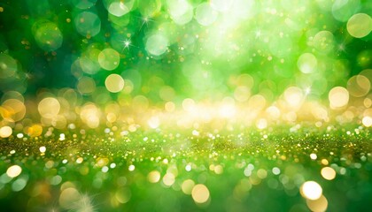 Glitter green and Golden Bokeh Background