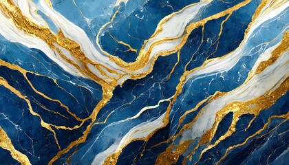 Textured of the blue marble background. Gold and white patterned natural of dark blue marble texture.
