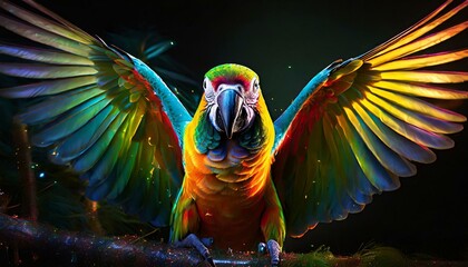 Parrot Spreading Wings Macro Shot  - obrazy, fototapety, plakaty
