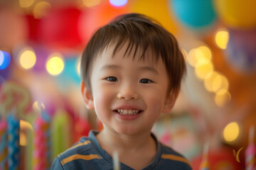 close up of smiling child on birthday party