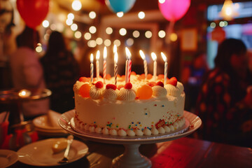 birthday cake with candles in party
