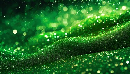 Green glittering abstract background texture with shining stardusts