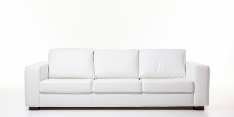 Fototapeta premium Contemporary white fabric sofa with three seats, isolated on a white background.