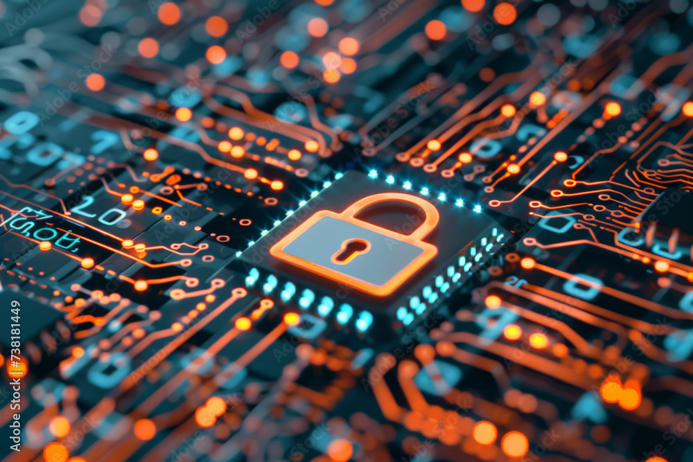 Poster a circuit board with a padlock on it