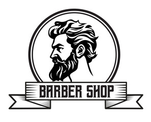 Vintage logo of a barber shop, Face of a handsome man with beard