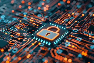 Fototapeta premium A circuit board with a padlock on it