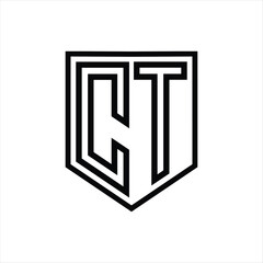 CT Letter Logo monogram shield geometric line inside shield isolated style design