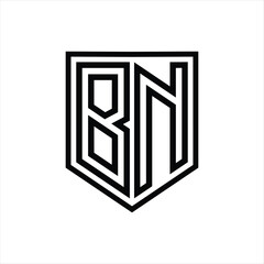 BN Letter Logo monogram shield geometric line inside shield isolated style design