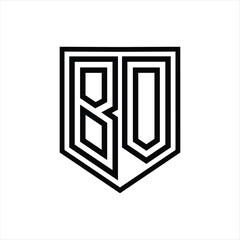 BO Letter Logo monogram shield geometric line inside shield isolated style design