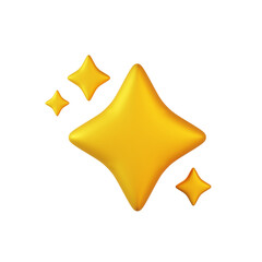 3D Golden Stars. Cartoon element isolated on transparent background. 3D Rendering.