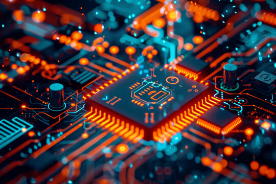 A close up of a circuit board with a cpu in the middle