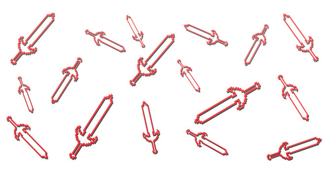 Pixel Art 3D Red Sword Circle Pattern