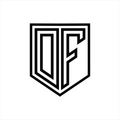 DF Letter Logo monogram shield geometric line inside shield isolated style design