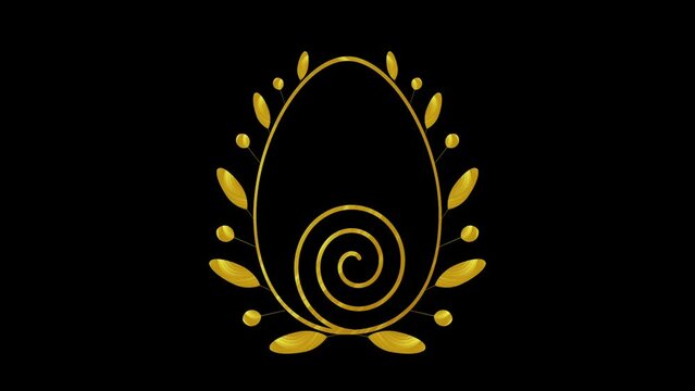 Line animation of golden Easter eggs with shiny golden branches on a black and green background. Subdued Christian holiday animation. Easter eggs. Banner. Looped animation.