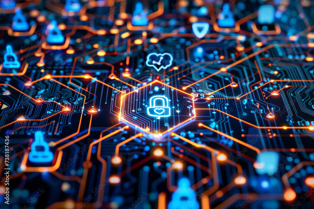 Poster a circuit board with a padlock icon in the middle