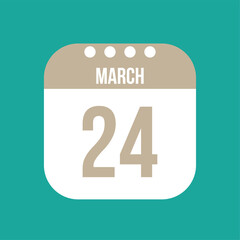 24 March calendar vector icon. White March date for the days of the month and the week on a light background
