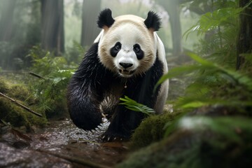 Obraz premium A cute and lazy panda in the jungle