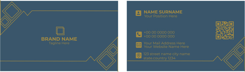 Luxury and elegant dark black navy business card design with gold style minimalist print template
