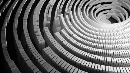 Unusual abstract piano keyboard spiral background fractal like endless staircase. Black and white piano keys  screwed into round spiral repetitive pattern. Music concept distorted circle backdrop - obrazy, fototapety, plakaty