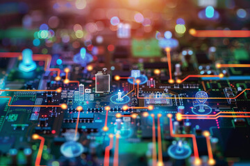 A computer circuit board with a few icons on it