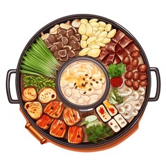 Chinese hotpot delicious on a white background top view