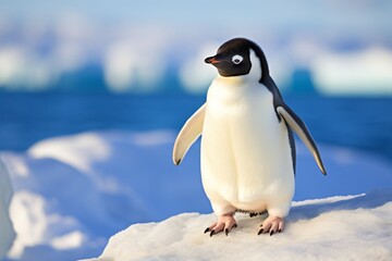 A penguin walking on snow in antarctica