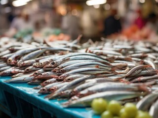 Anchovies laid out in a row on a cutting board